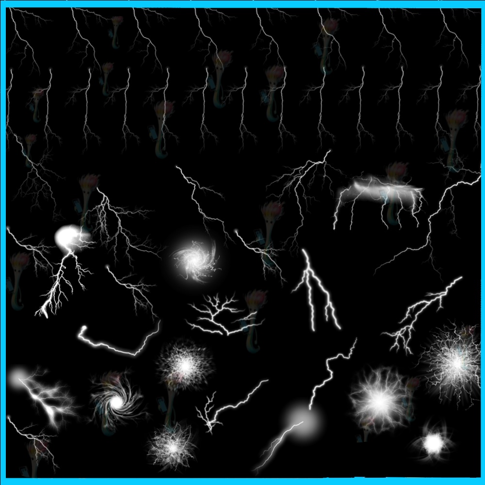 ProcreateとPhotoshop用の56種類の雷、稲妻、電気効果ブラシセット - 特殊効果と背景素材