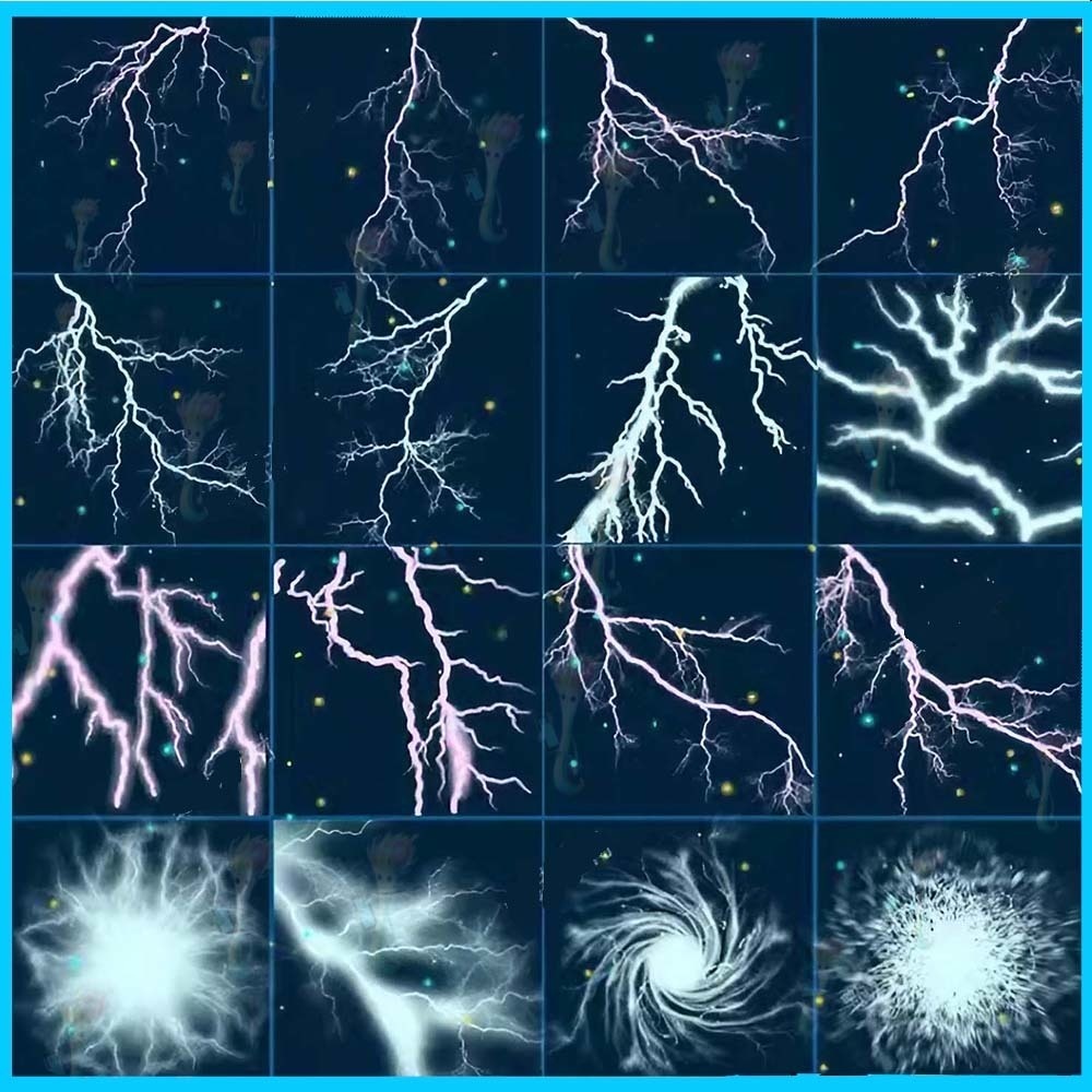 ProcreateとPhotoshop用の56種類の雷、稲妻、電気効果ブラシセット - 特殊効果と背景素材
