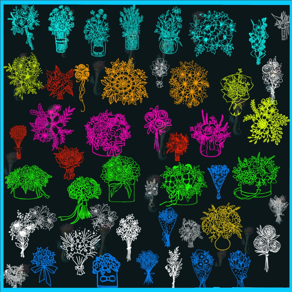ProcreateとPhotoshop用の52種類のブーケブラシセット - お祝い、装飾、植物素材