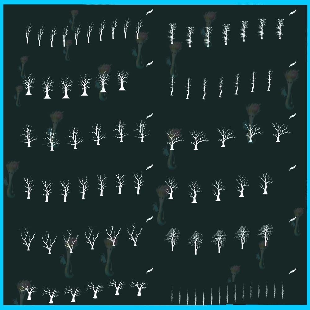 ProcreateとPhotoshop用の枯れ木、枝、シルエットブラシ52種類 - 冬、不気味、自然風景素材