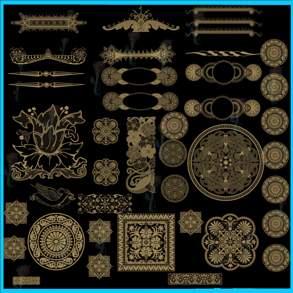 ProcreateとPhotoshop用の装飾パターン、フレーム、装飾ブラシセット52種類 - エレガントでクラシックなデザイン素材