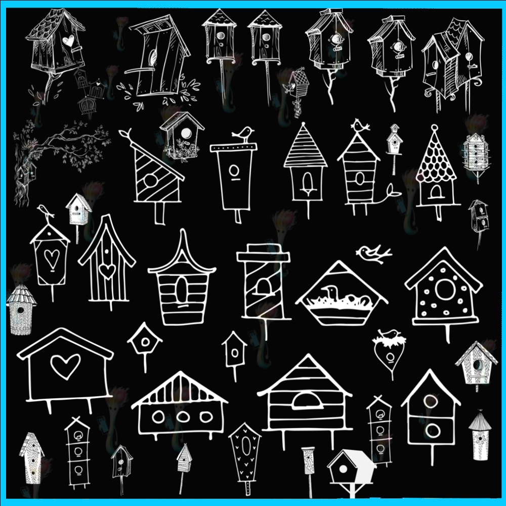 ProcreateとPhotoshopで使える50種類の鳥小屋と巣箱 - かわいい、ナチュラル、装飾的なデザイン素材