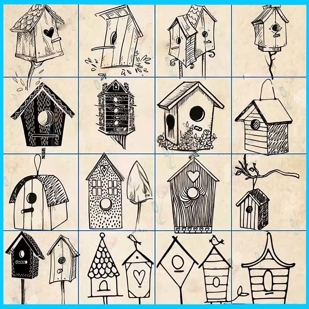 ProcreateとPhotoshopで使える50種類の鳥小屋と巣箱 - かわいい、ナチュラル、装飾的なデザイン素材