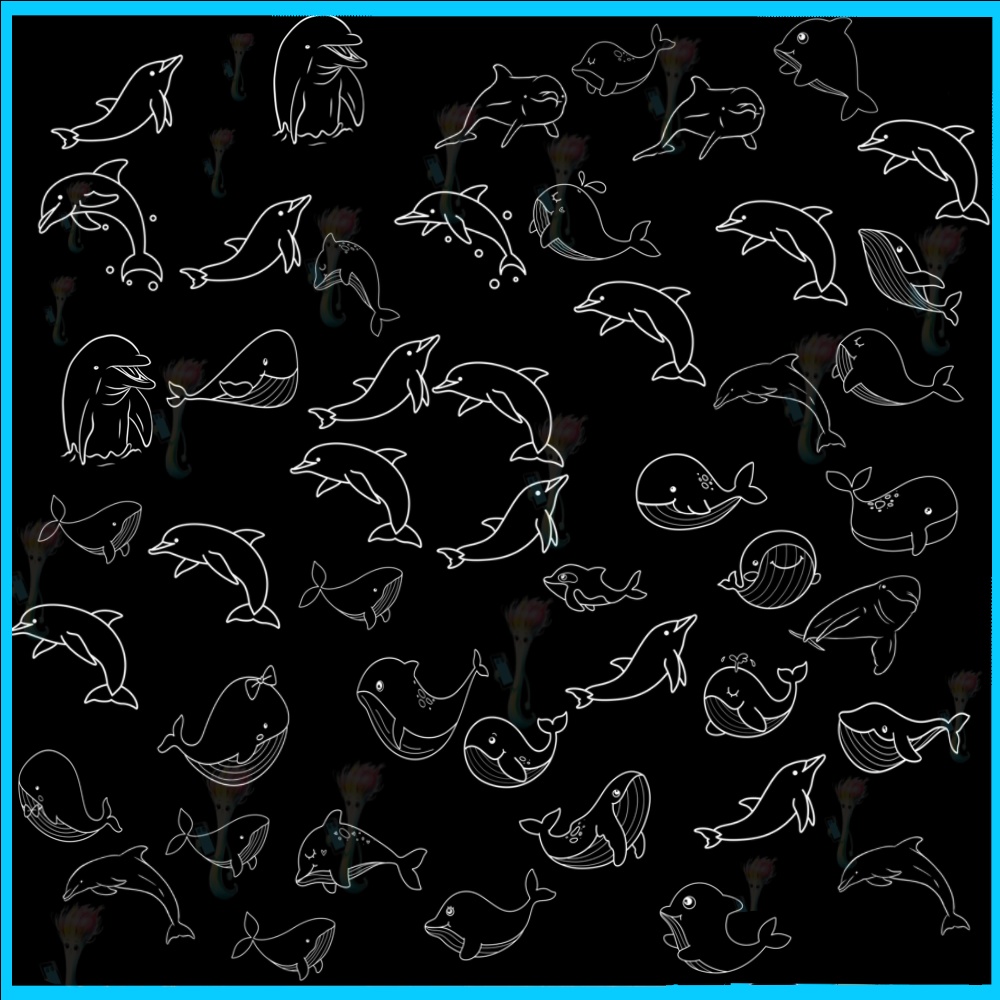 ProcreateとPhotoshop用のイルカ、クジラ、海洋生物ブラシセット48種類 - 海の生き物、背景、水族館のデザイン素材