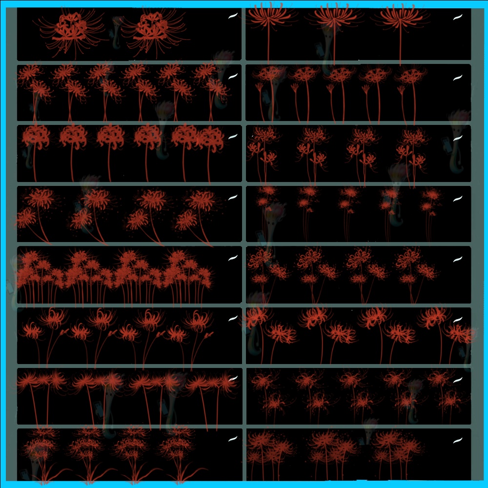 ProcreateとPhotoshop用曼珠沙華ブラシセット46種類 - 絶妙な花、背景、和風デザイン素材