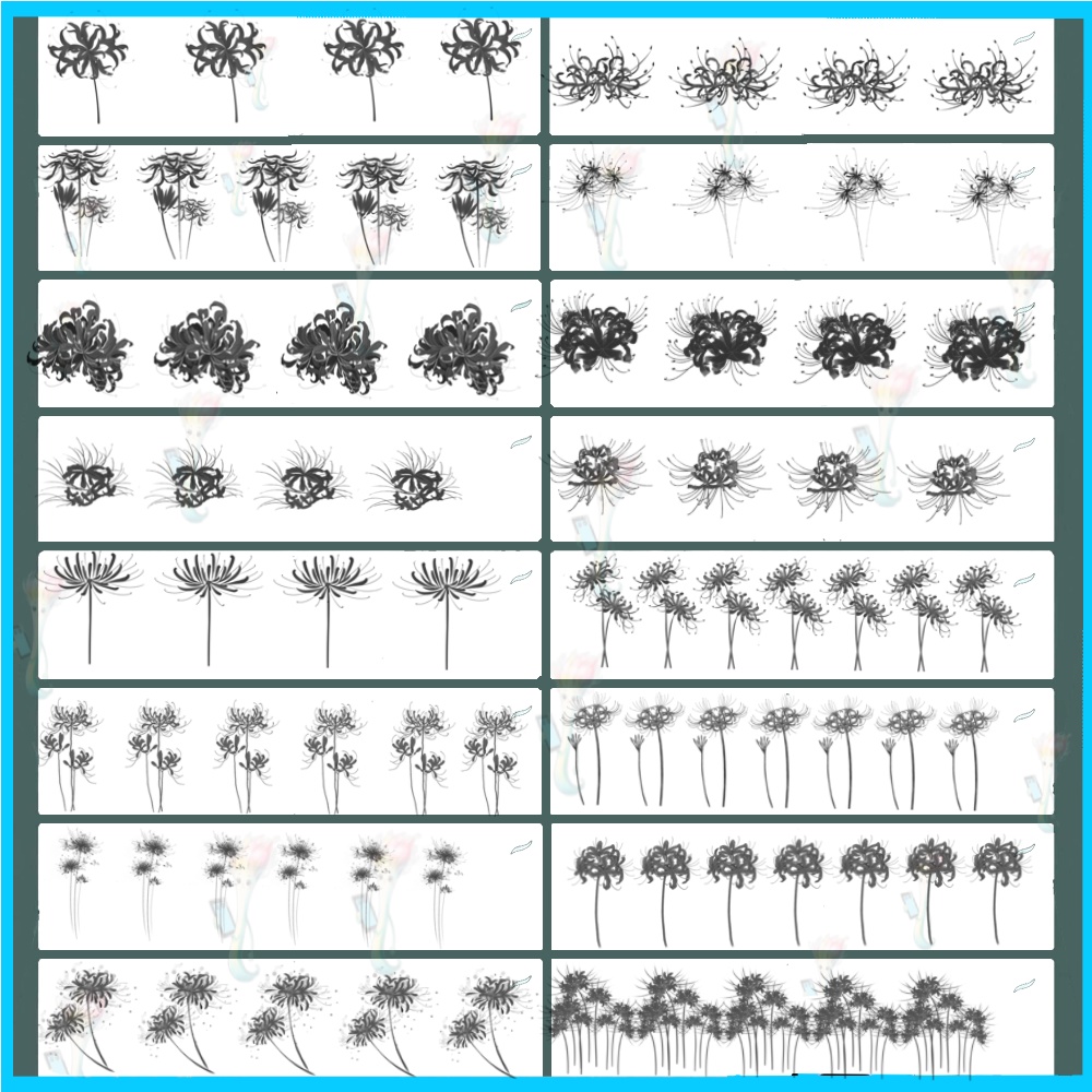 ProcreateとPhotoshop用曼珠沙華ブラシセット46種類 - 絶妙な花、背景、和風デザイン素材