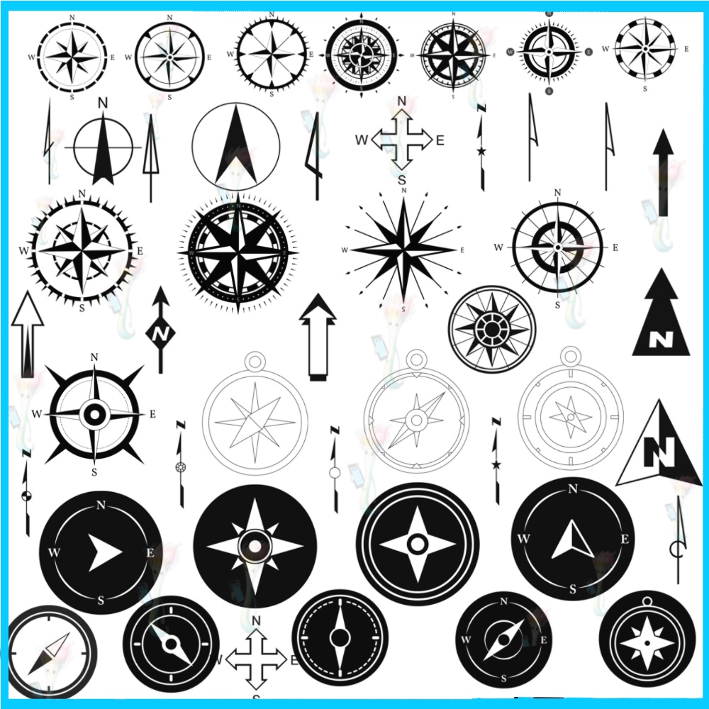 Procreate & Photoshop用コンパスブラシセット44種類 - 方角、地図、冒険デザイン素材