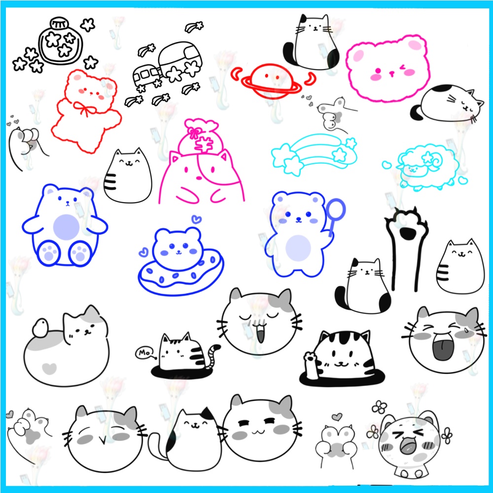 Procreate&Photoshop用かわいい猫・動物の表情ブラシ40種類 - キャラクター・スタンプ・イラスト素材