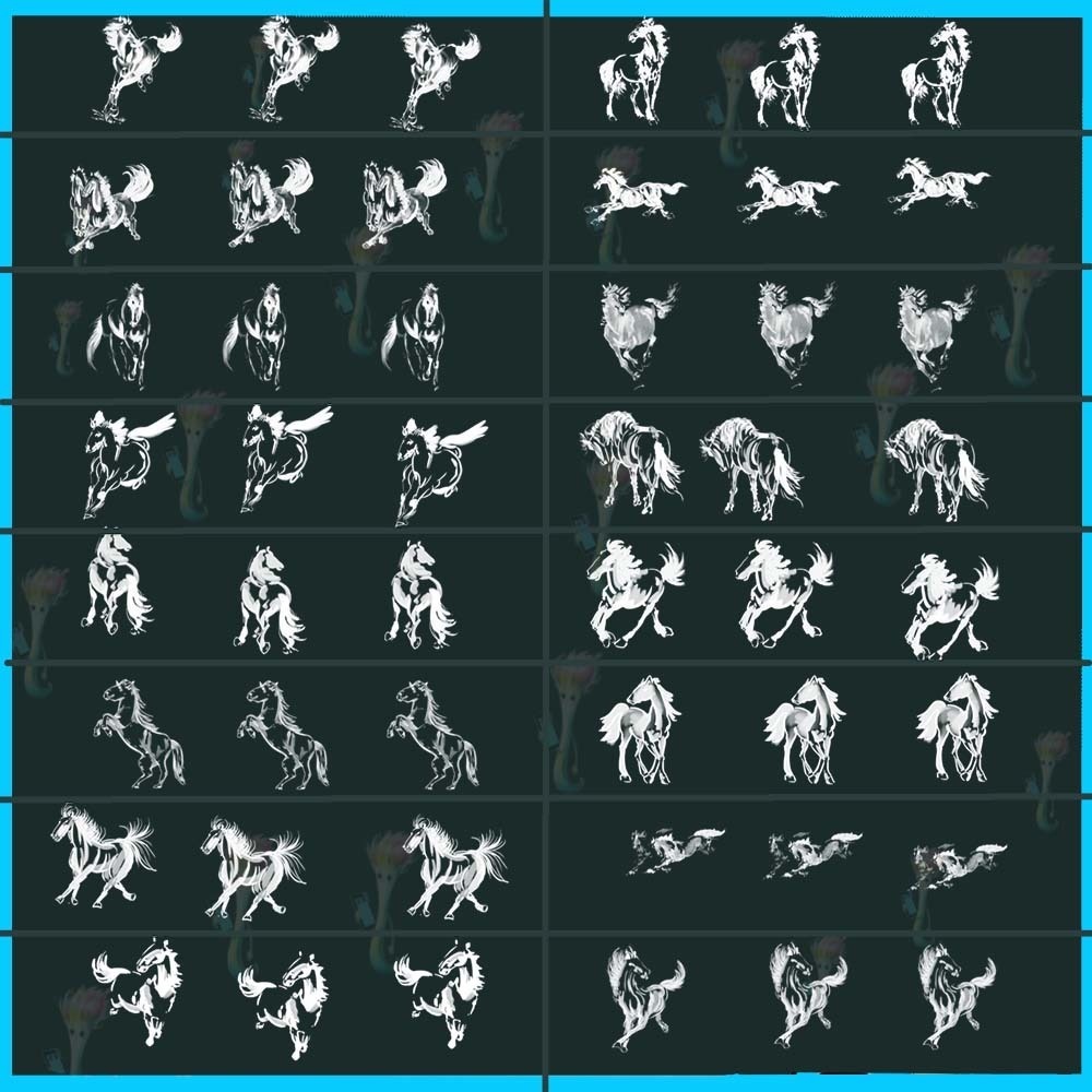 Procreate&Photoshop用40種類の水墨馬ブラシセット - 動物、躍動感、水墨画表現素材