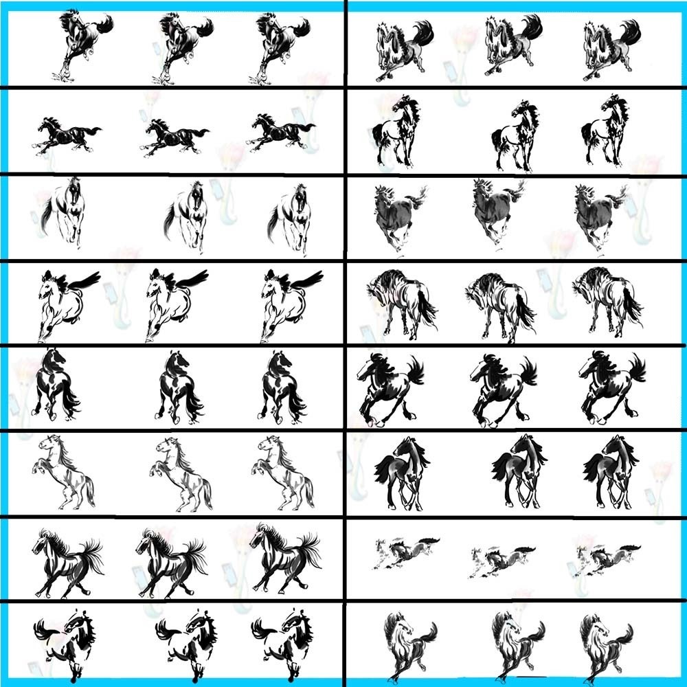 Procreate&Photoshop用40種類の水墨馬ブラシセット - 動物、躍動感、水墨画表現素材