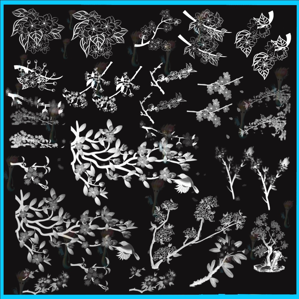 ProcreateとPhotoshop用38種類の梨の花と梅の花のブラシセット - 春、和風、植物表現素材