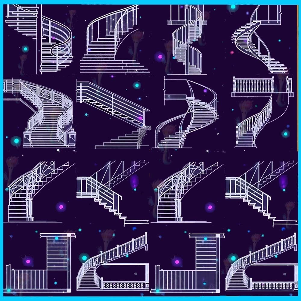 ProcreateとPhotoshop用の37種類の階段と梯子線ブラシセット - 建築、構造、背景素材