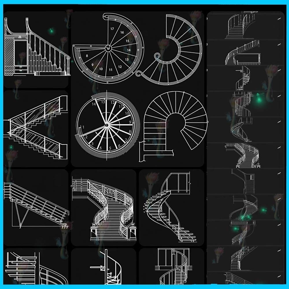 ProcreateとPhotoshop用の37種類の階段と梯子線ブラシセット - 建築、構造、背景素材