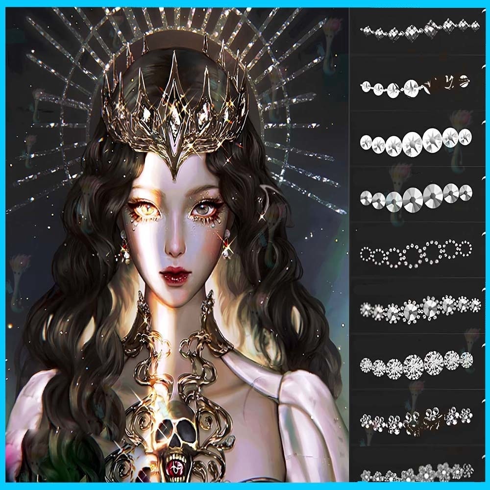 ProcreateとPhotoshop用の37種類のジュエリーと宝石のブラシセット - ダイヤモンド、パール、装飾素材