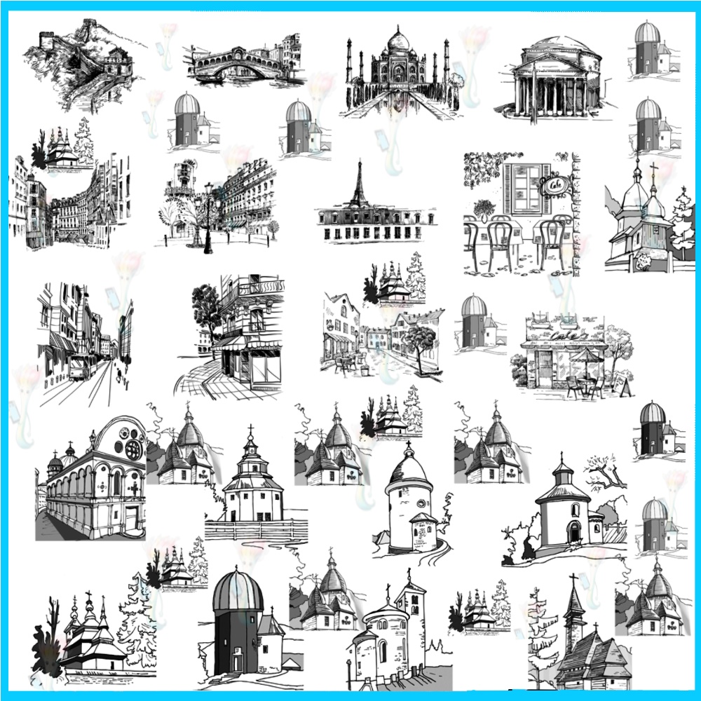 プロクリエイト&Photoshop用 36種 ヨーロピアン建築ブラシセット - 手描き風・街並み・背景素材