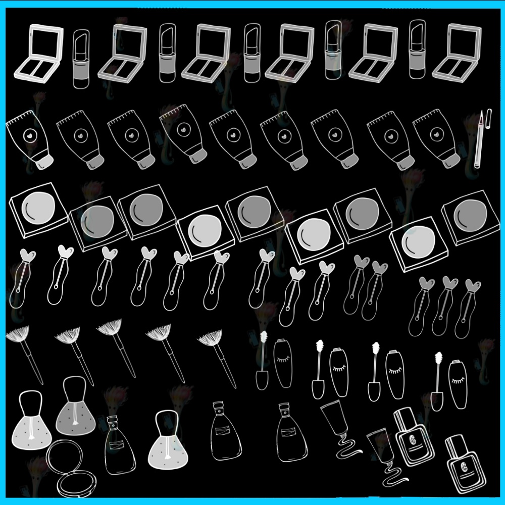 ProcreateとPhotoshop用の58種類のメイクツールと化粧ブラシセット - 美容・ファッション・イラスト素材