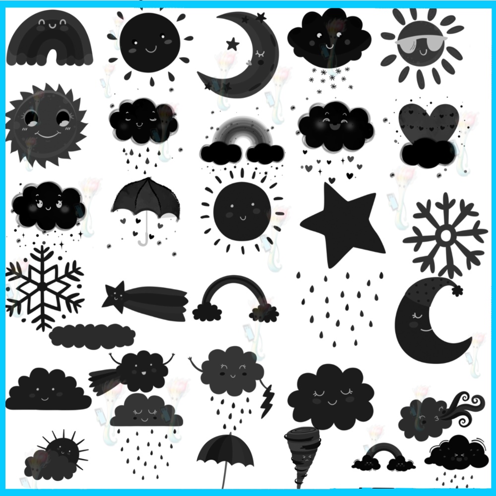 プロクリエイト&Photoshop用 58種 カートゥーンお天気ブラシセット - 太陽・雲・雨・虹・可愛いイラスト素材
