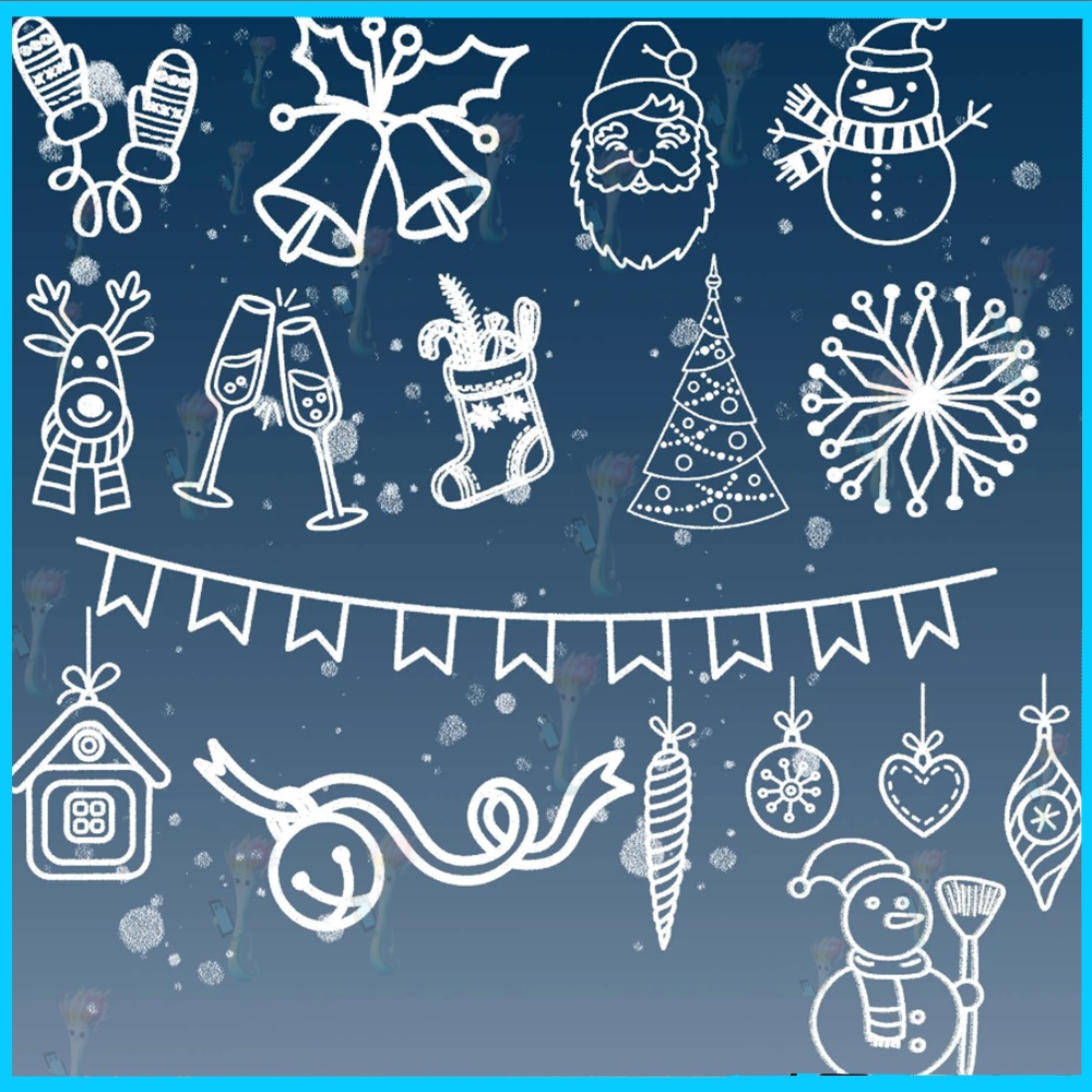 プロクリエイト&Photoshop用 60種 クリスマスブラシセット - サンタ・雪だるま・ツリー・冬の装飾素材