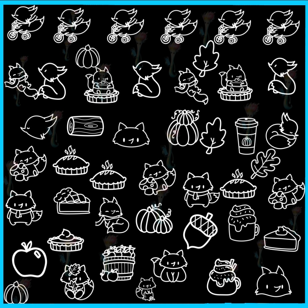 ProcreateとPhotoshop用のキツネと秋モチーフブラシセット42種類 - かわいい・動物・季節のイラスト素材