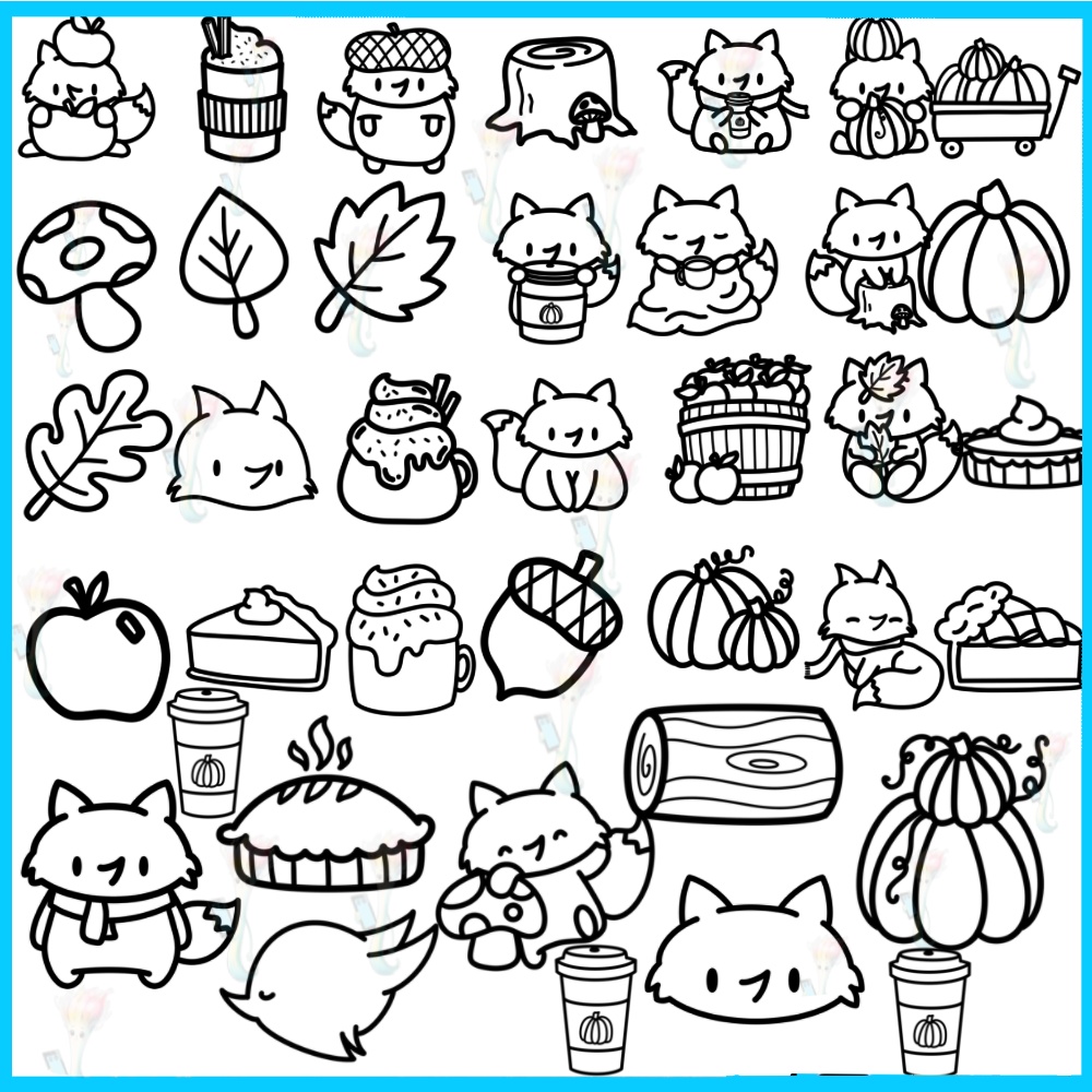 ProcreateとPhotoshop用のキツネと秋モチーフブラシセット42種類 - かわいい・動物・季節のイラスト素材