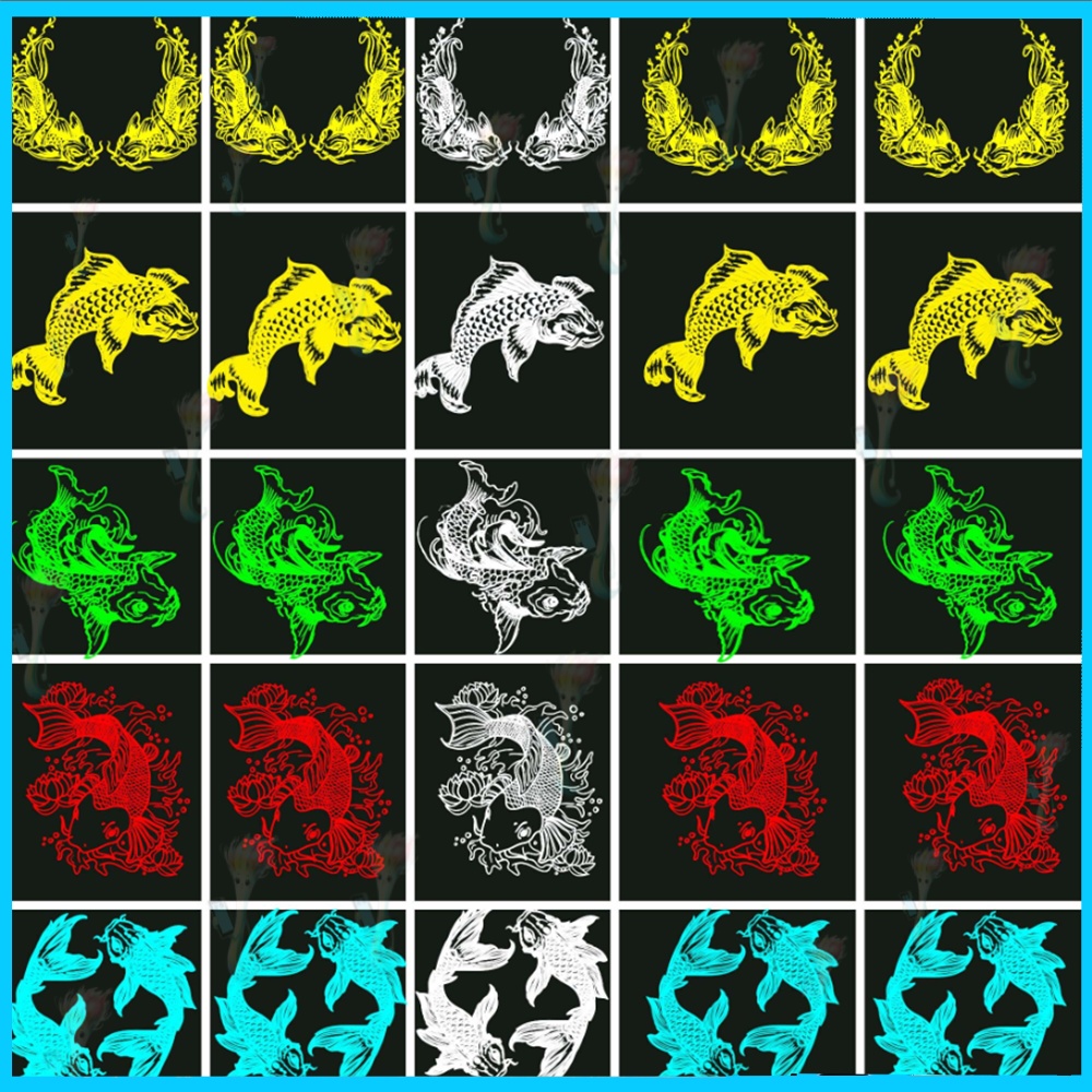 Photoshop用中国風魚・鯉スタンプブラシセット18種類 - 和風、アジア風、水墨画風素材