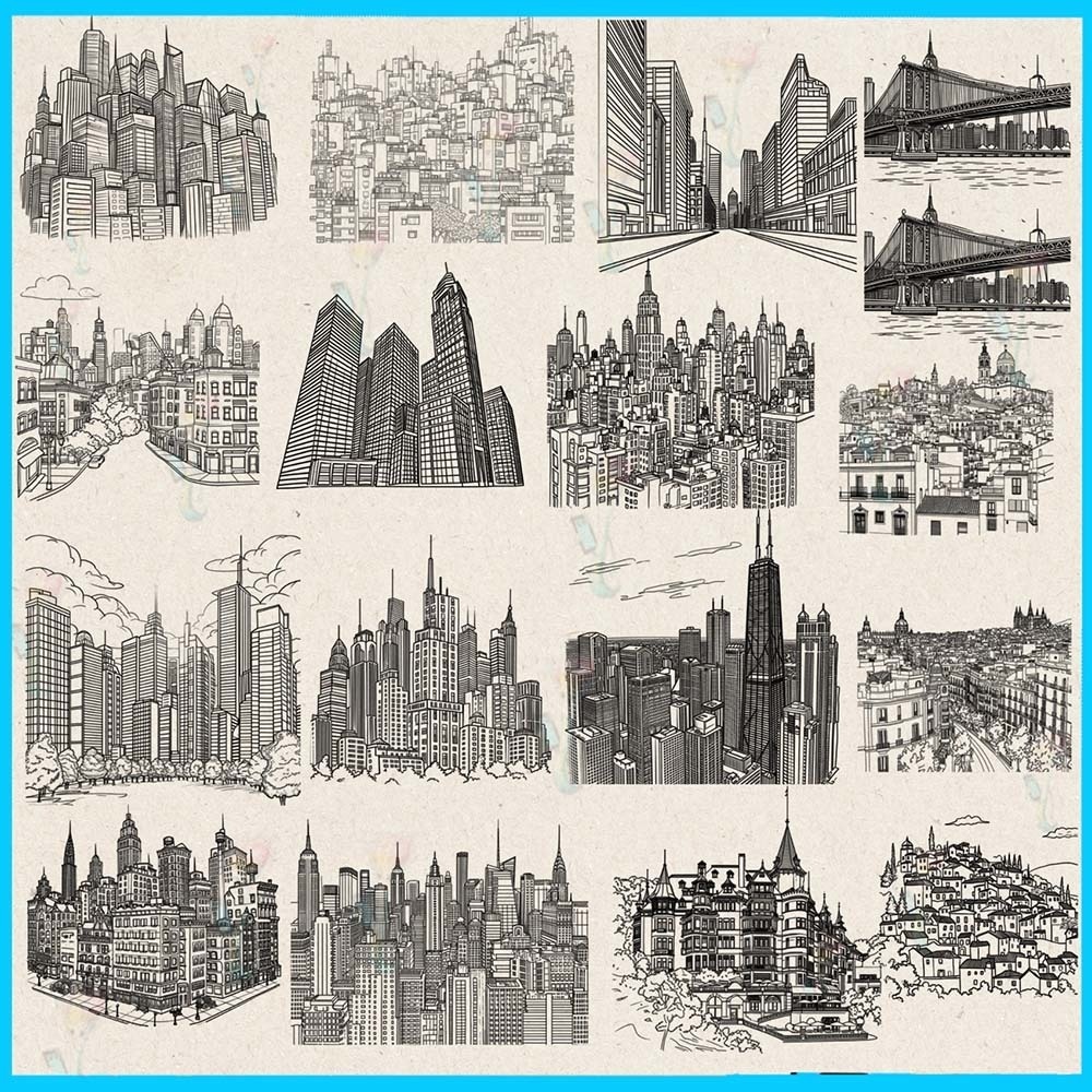 プロクリエイト&Photoshop用 46種 古都・東洋の風景ブラシセット - 伝統建築・背景イラスト素材