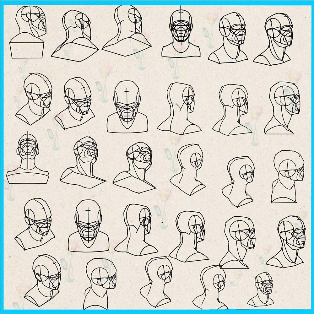 ProcreateとPhotoshop用の36種類の頭部と顔の解剖ブラシセット - 人物画、デッサン、イラスト素材