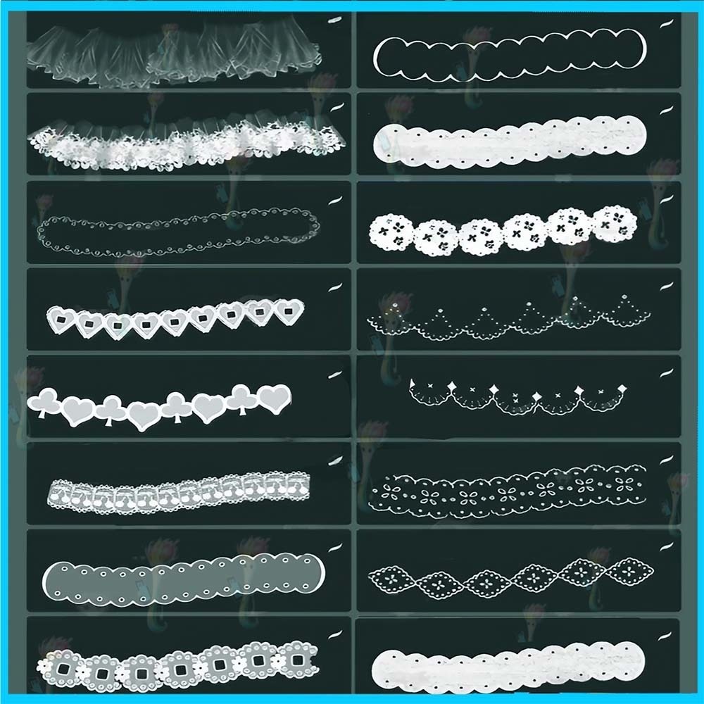 プロクリエイト用 36種 立体透明レース・フリルスカートブラシセット - ウェディングドレス・ファッションデザイン素材