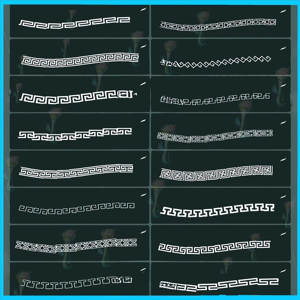 プロクリエイト&Photoshop用 25種 中国風・レトロ装飾ボーダーブラシセット - 漢服・襟元・古代模様素材