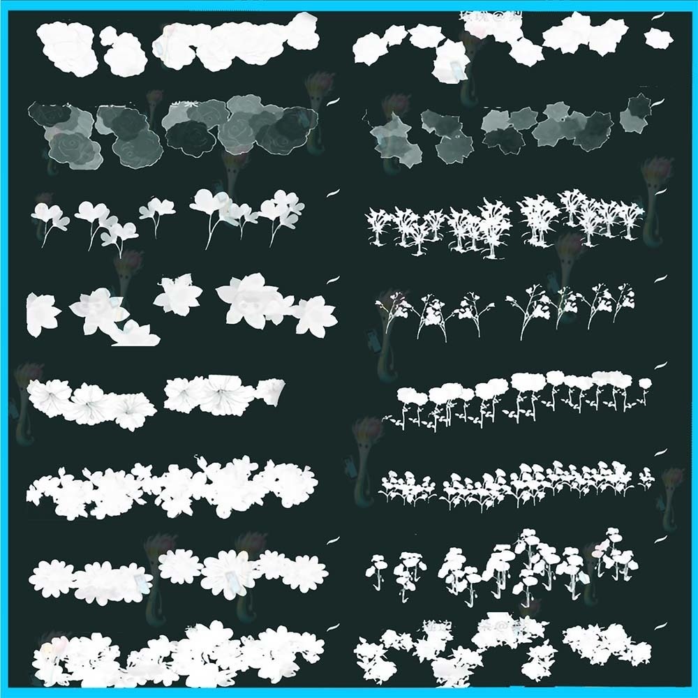 Procreate 用の38種類の昔ながらの桜の花のブラシセット - 2色のブラシストローク、植物、バラ、クラスターの装飾