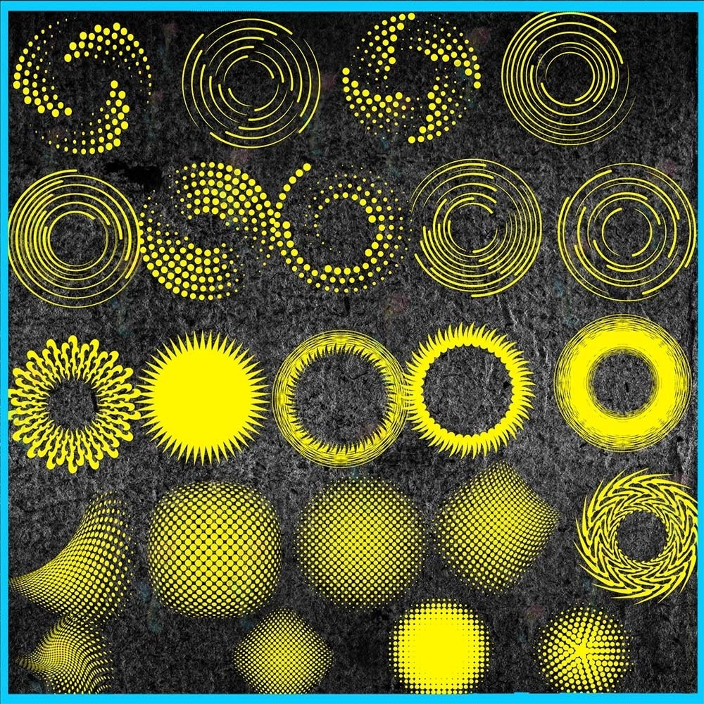 ProcreateとPhotoshop用58種類のSFテクノ円形デコレーションブラシセット - ハロー、絞り、ライン、背景素材