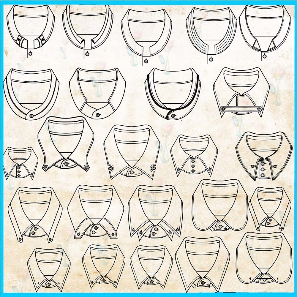 ProcreateとPhotoshop用の52種類のシャツと襟のデザインブラシセット - 服のスケッチ、トップス、ビジネスウェアの素材