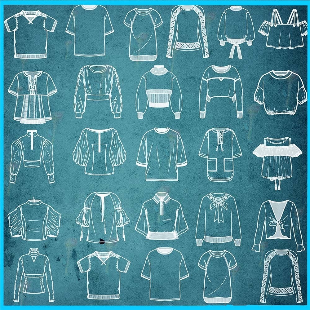 ProcreateとPhotoshop用のシャツ・トップスデザインブラシ40種類セット - Tシャツ・服風・線画補助素材