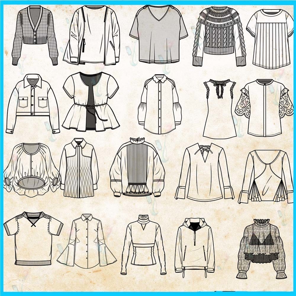 ProcreateとPhotoshop用のシャツ・トップスデザインブラシ40種類セット - Tシャツ・服風・線画補助素材