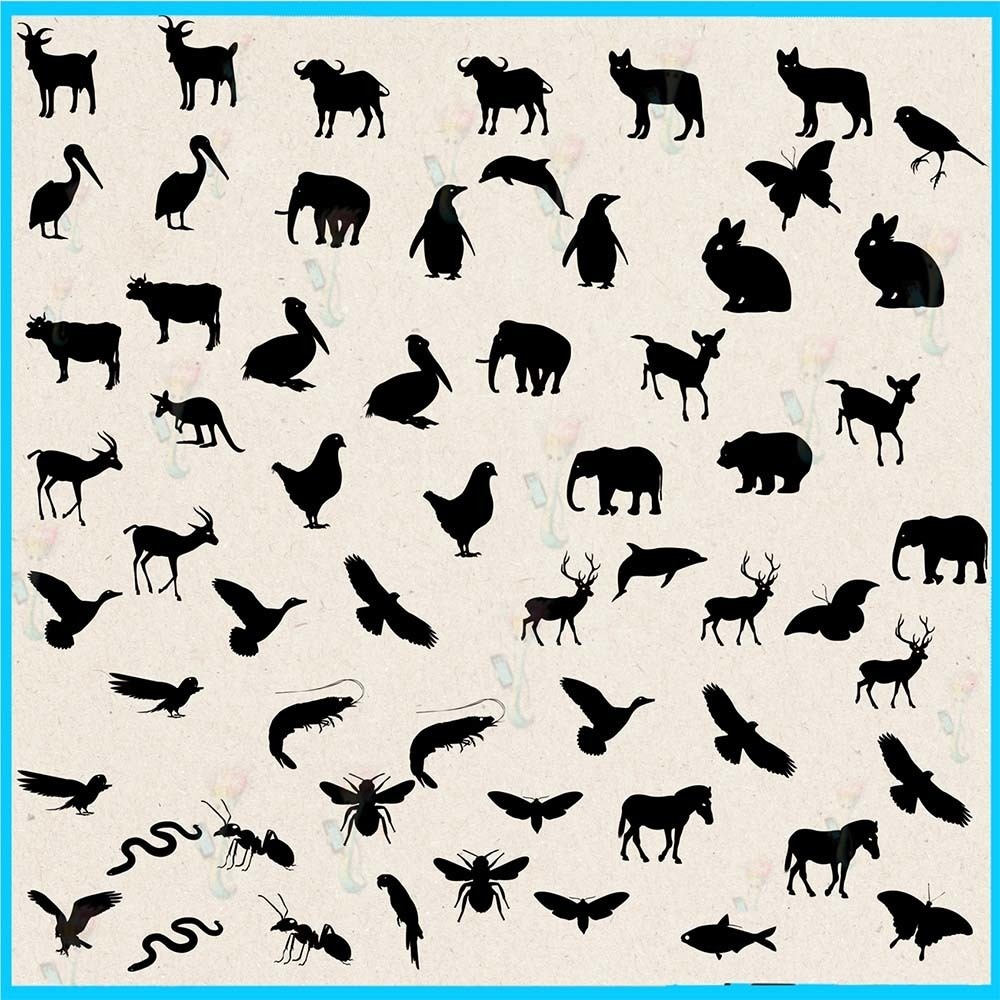 プロクリエイト&Photoshop用 160種 動物シルエットブラシセット - 鶏・アヒル・犬・鳥・昆虫・装飾パターン素材