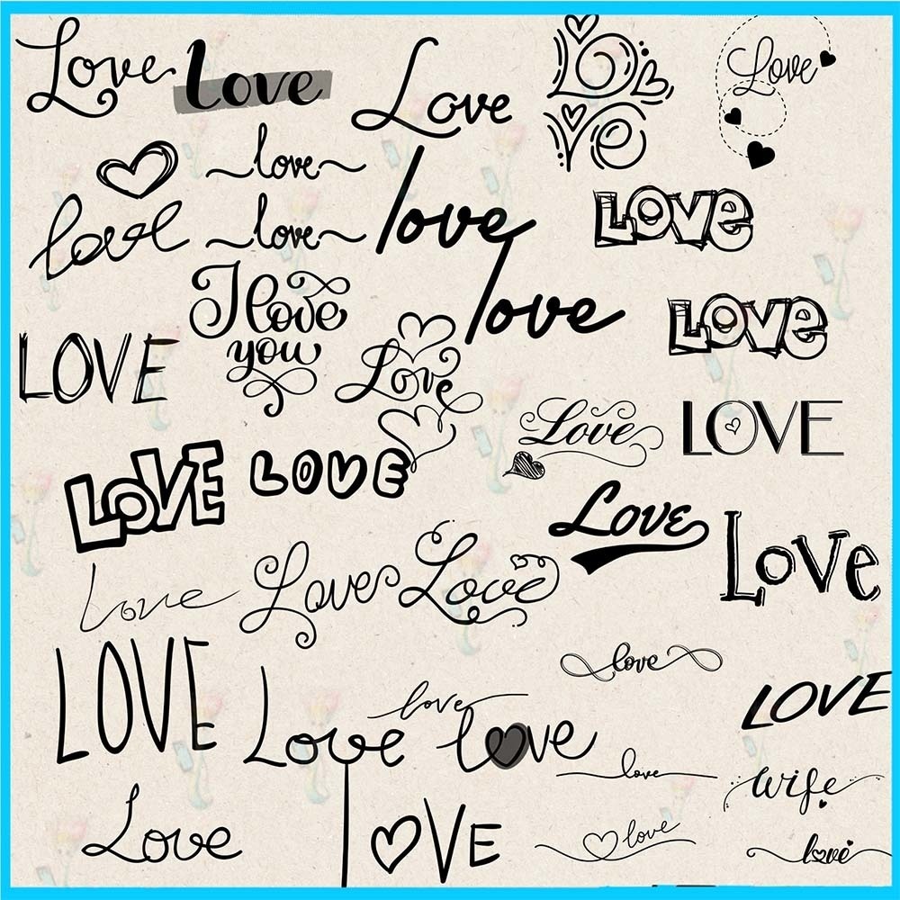 ProcreateとPhotoshop用の60種類のLOVEアートと愛の言葉のブラシセット - ロマンチック、バレンタインデー、ハート型、手描き素材