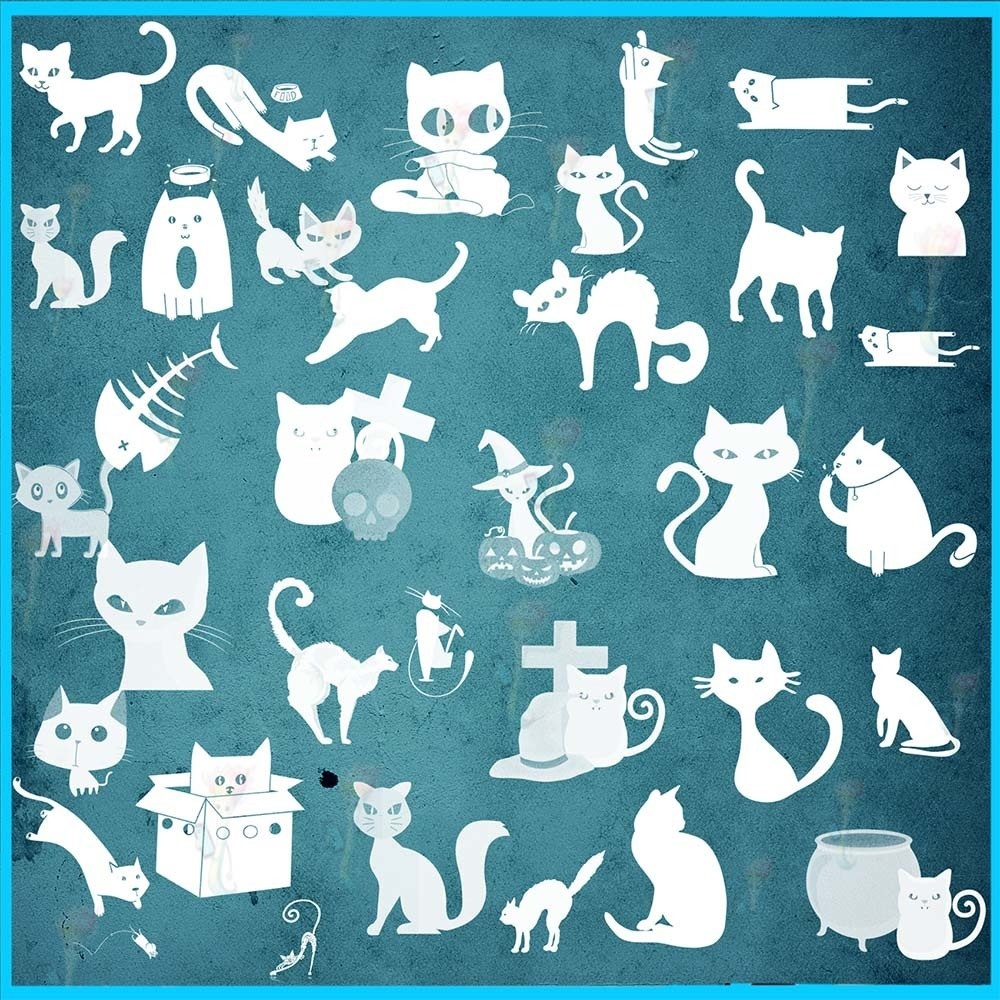 プロクリエイト&Photoshop用 60種 可愛い猫シルエットブラシセット - 子猫・漫画風・装飾・イラスト素材