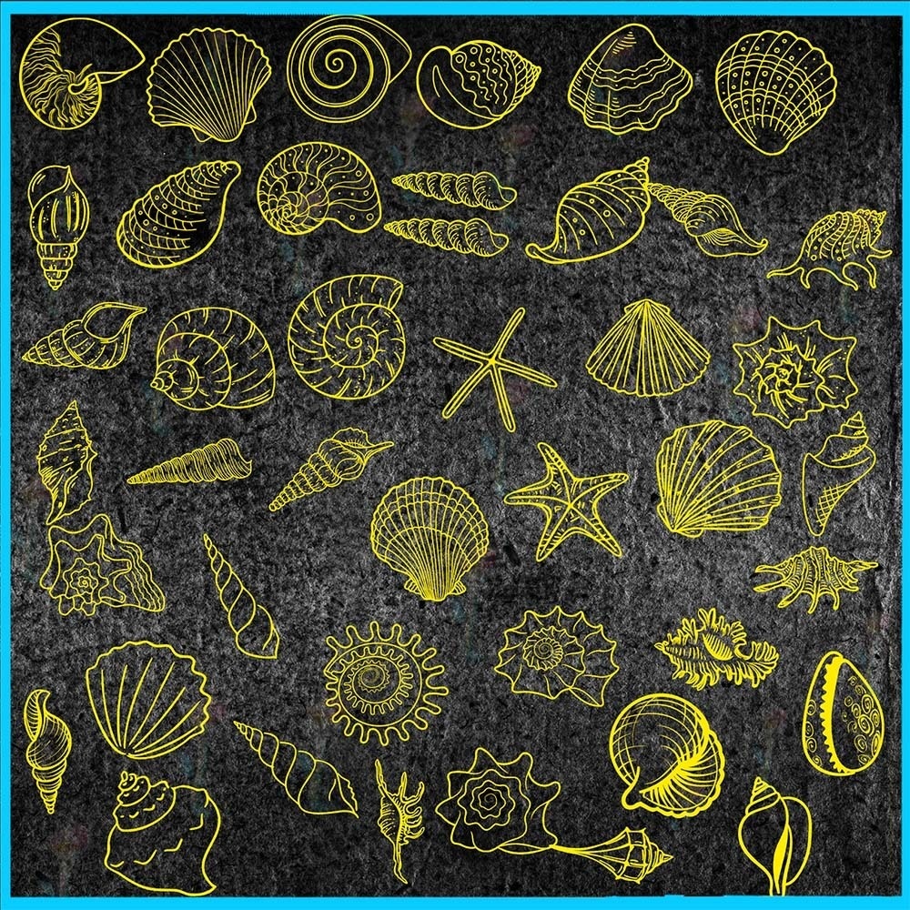 ProcreateとPhotoshop用の60種類の貝殻と海洋生物ブラシセット - ヒトデ、ホタテ貝、手描きの線画
