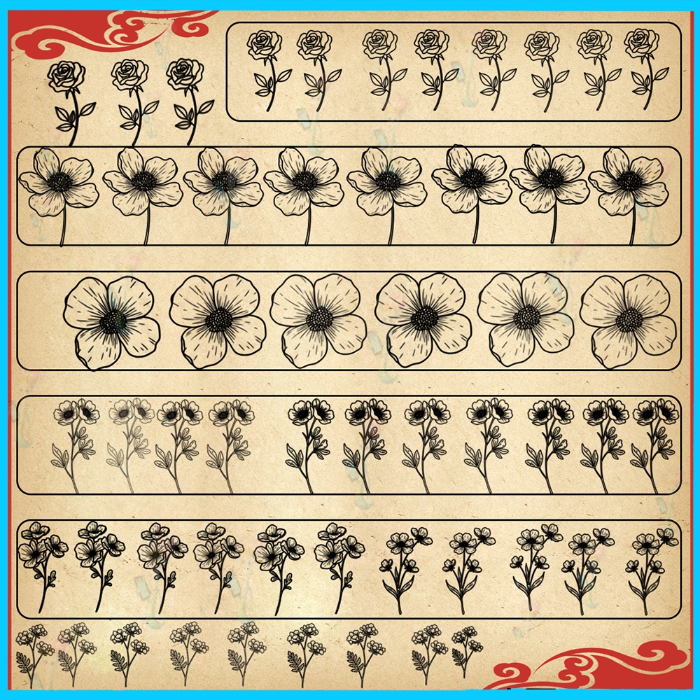 種 Procreate/Ps 花・植物スケッチ線画スタンプ集 - タトゥー&ボタニカルデザイン素材