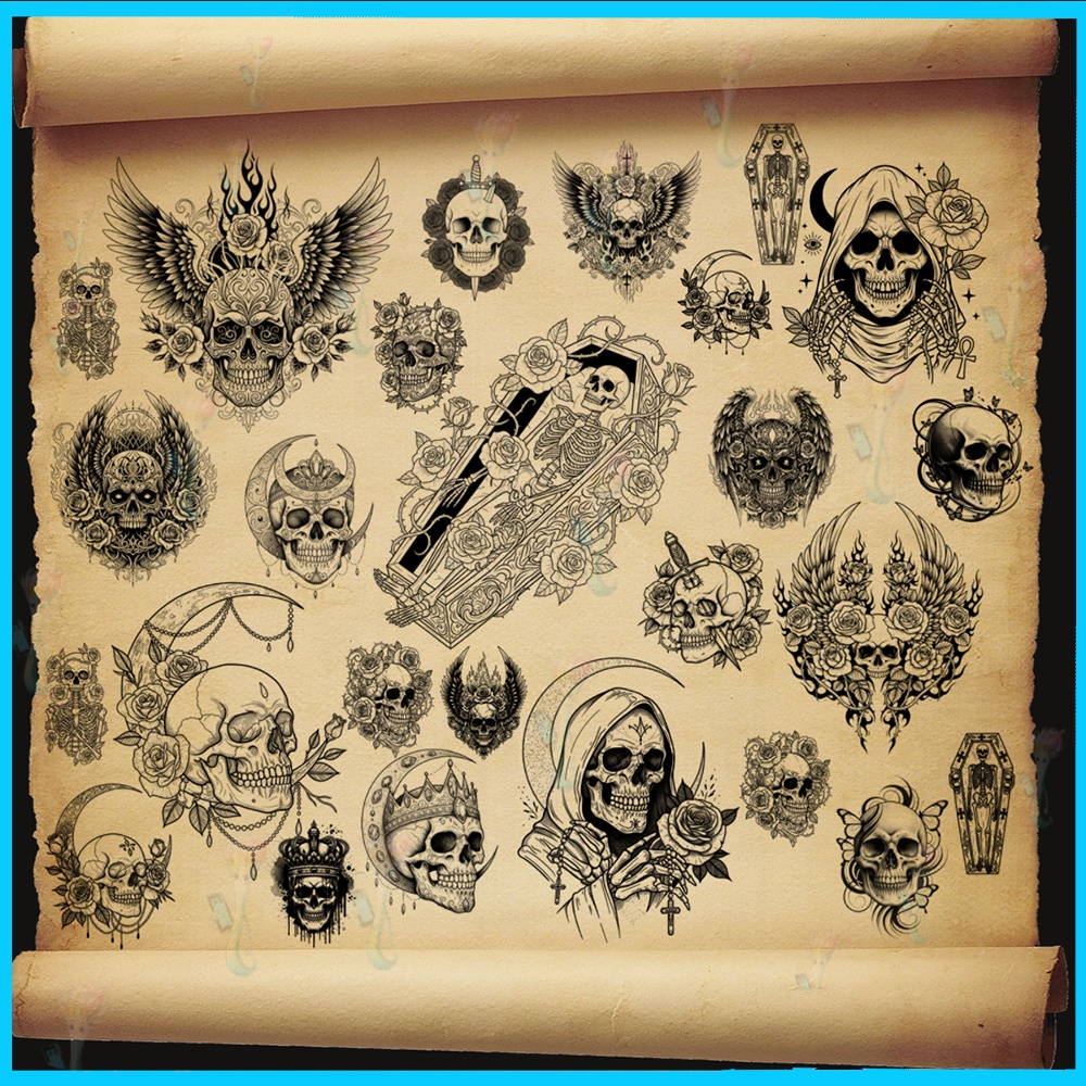 スカル/タトゥースタンプブラシ (Ps/Procreate対応) | ゴシック・ダーク・ホラー素材集