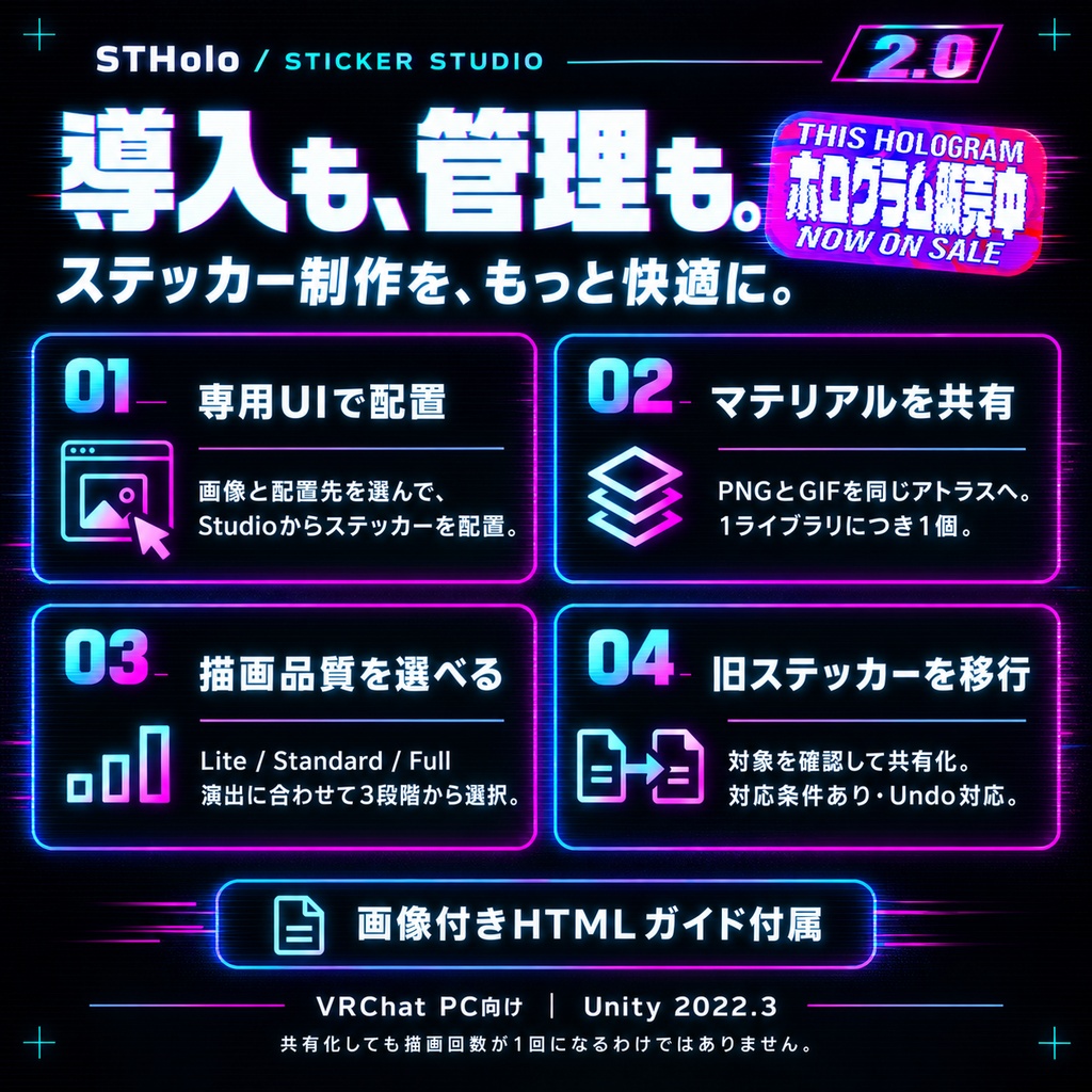 【VRChat PC向け】STHolo 2.0 ホログラムステッカー|専用導入UI・PNG/GIF対応
