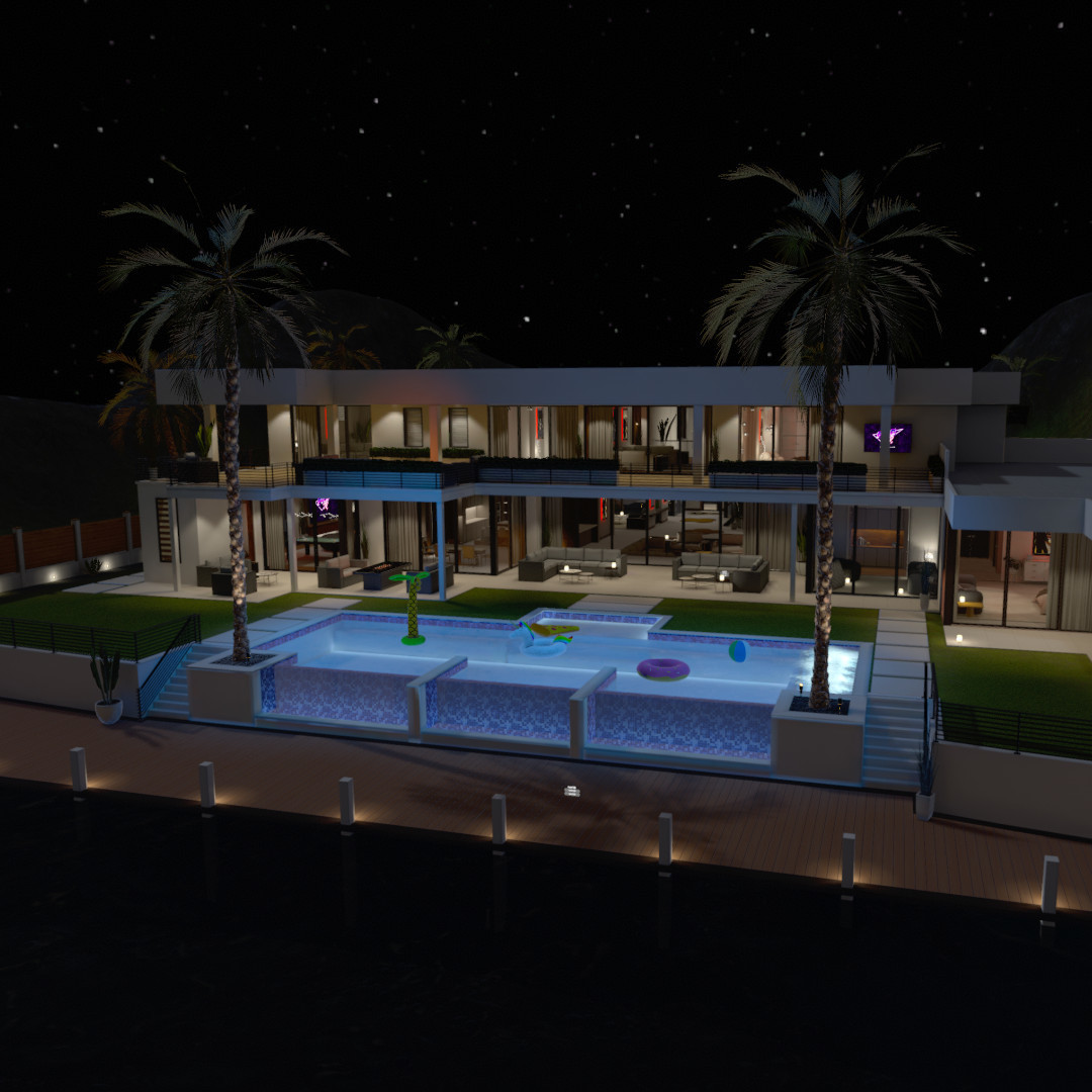 VRChat Mansion Miami Nights Big Modern House - spookyghostboo - BOOTH