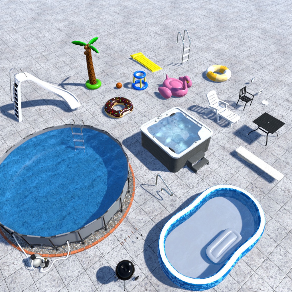 Pool Props Unity VRChat Inflatable Tubes and Patio Furniture