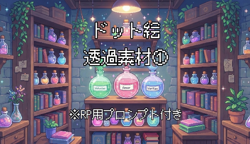 【無料あり！ドット絵風透過素材】魔法のポーション【おまけ：ロールプレイ用プロンプト】