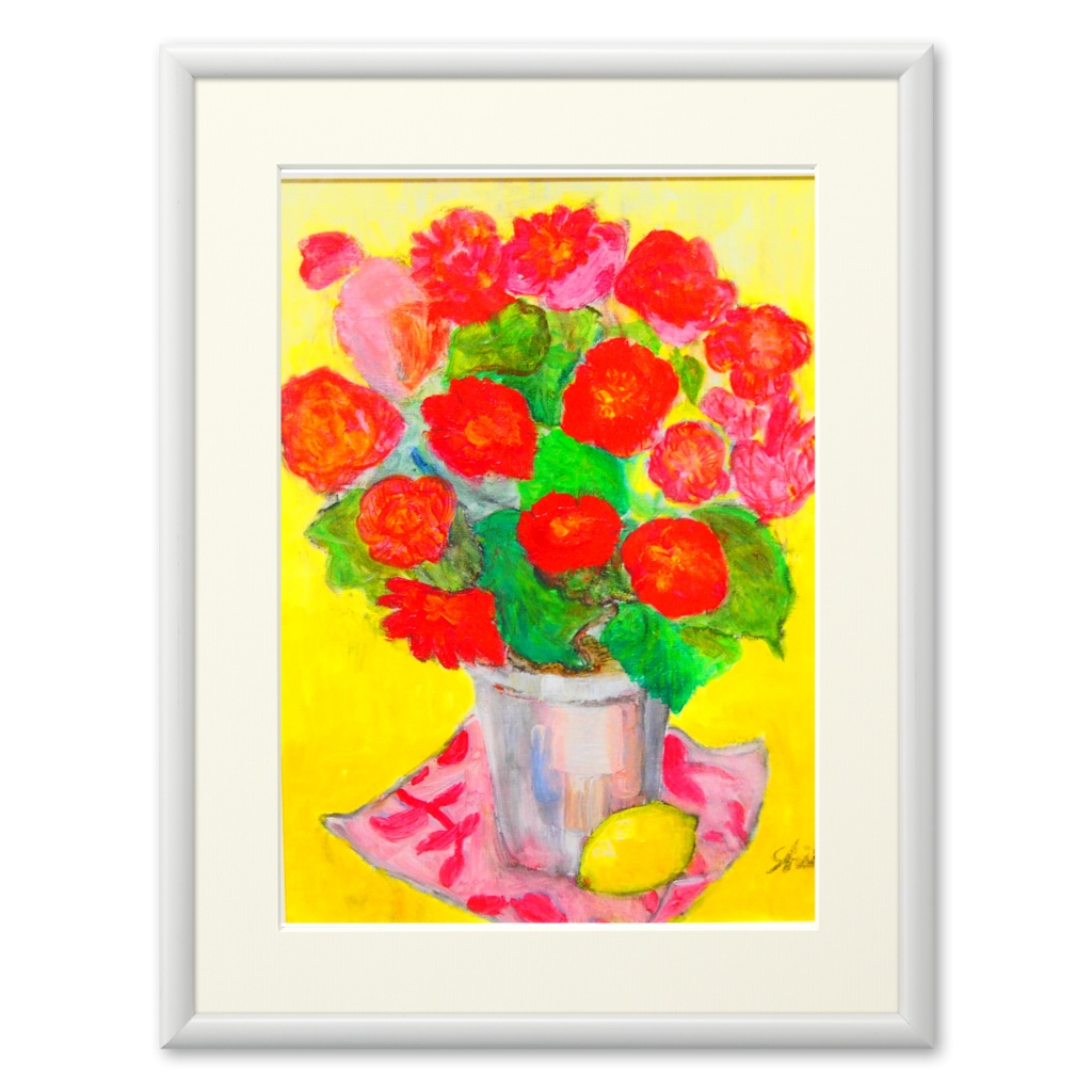 油絵額/フレームセット 〔F6号〕桑山茂「赤い花」 460×552×55mm 金