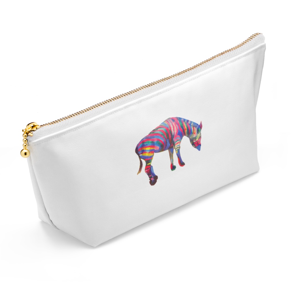 桜とレインボージブラ ポーチ - 長さ21.5cm / 高さ10cm - ホワイト