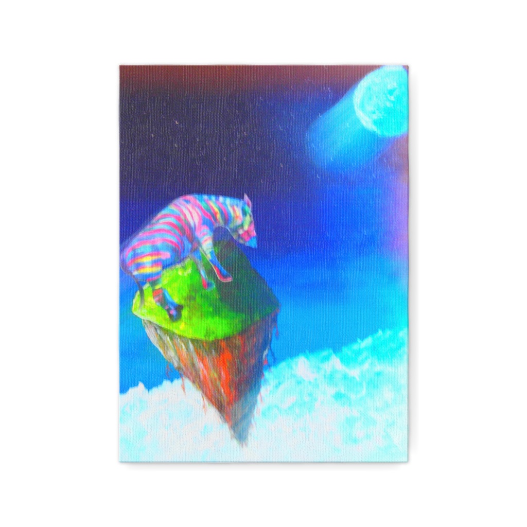 空飛ぶハミルン島とレインボージブラ 複製画 ストーリ物 動物画 アクリル