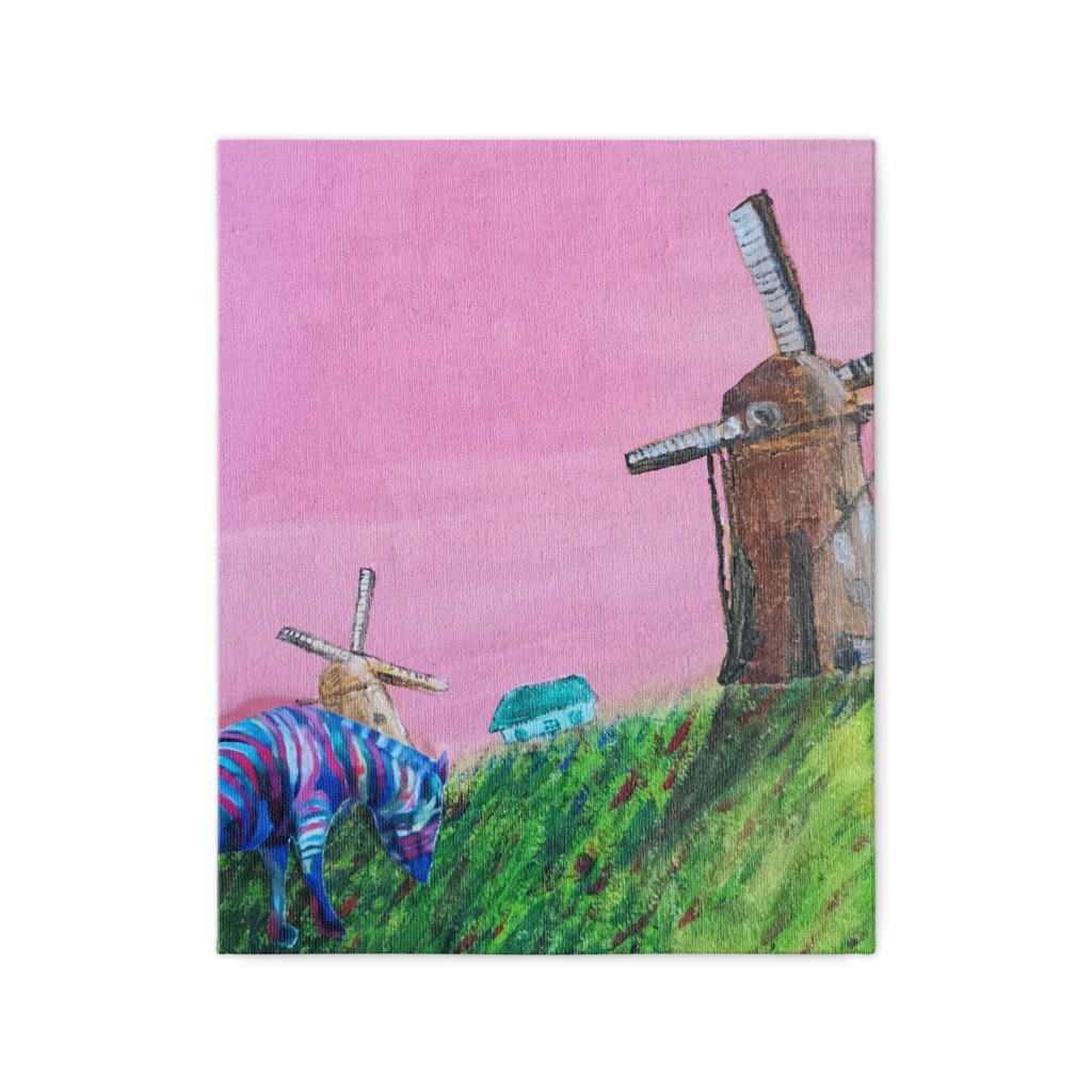 オランダの風車とレインボージブラ　キャンンバス　F３