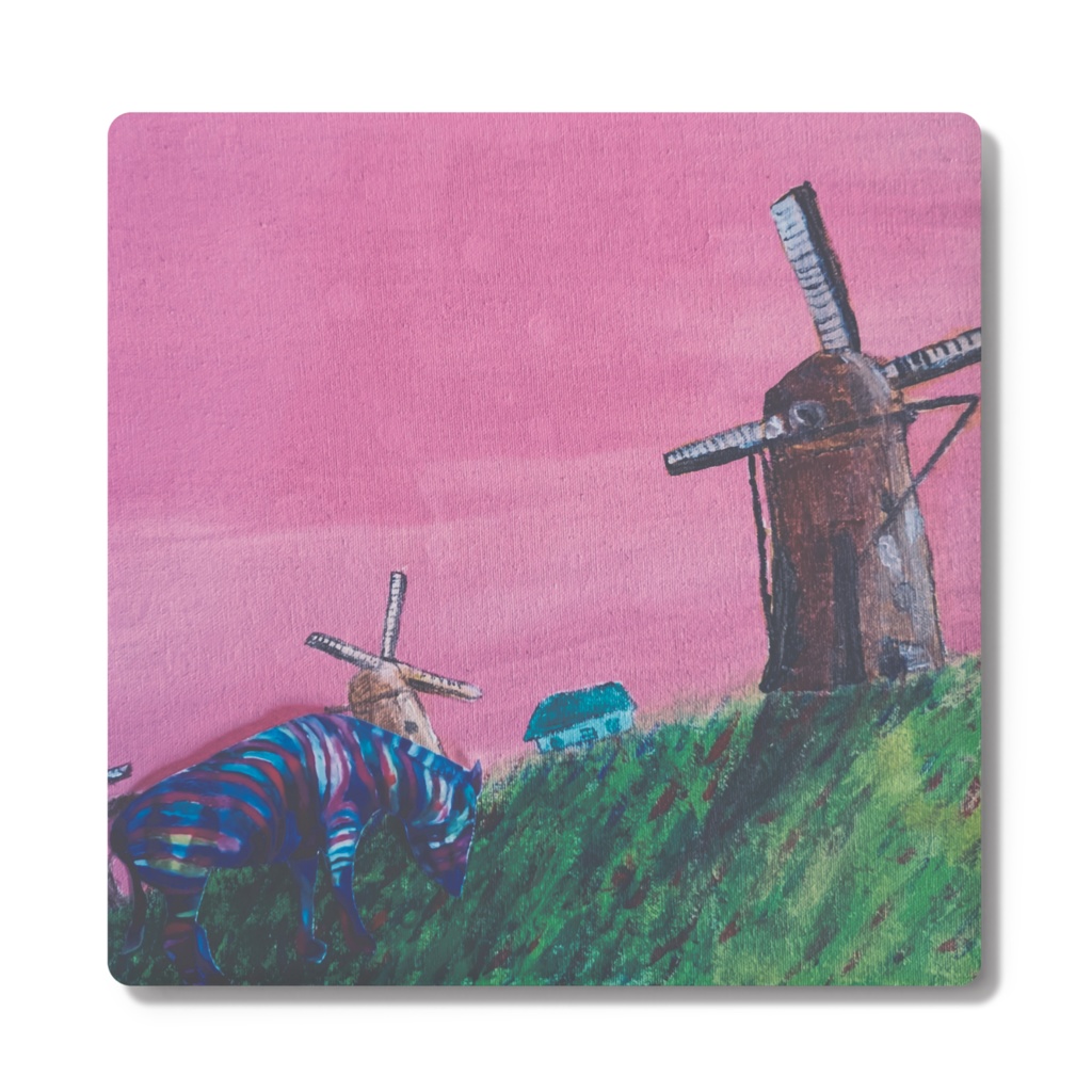 オランダの風車とレインボージブラ　コースター　角形