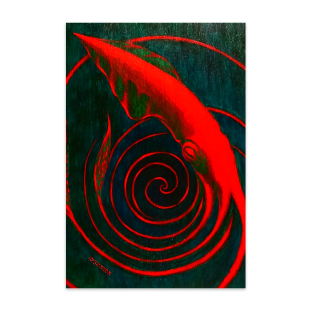 烏賊　赤い旋律　Squid　Red melody　ポストカード
